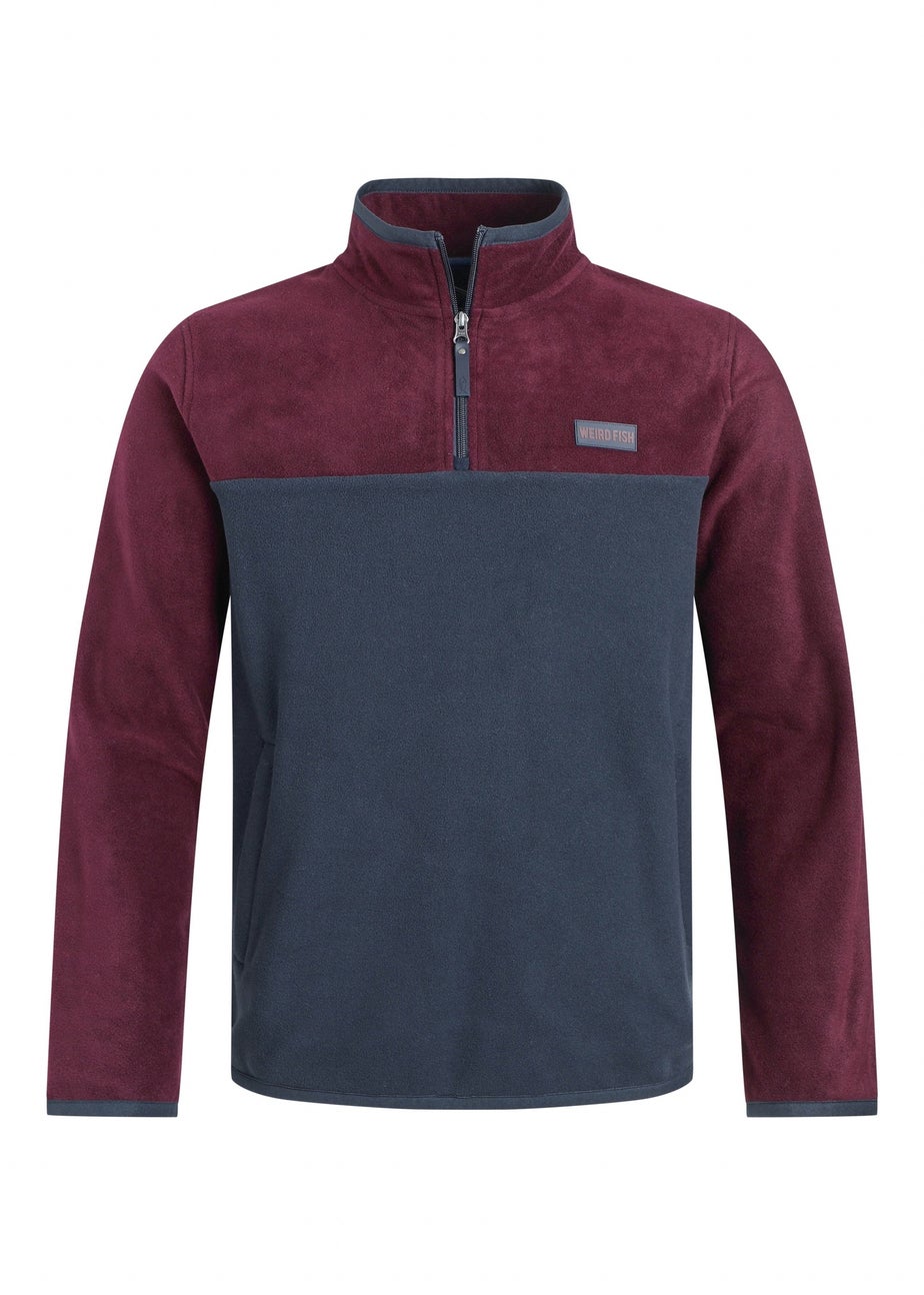 Weird Fish Aubergine Tristan 1/4 Zip Colour Block Microfleece