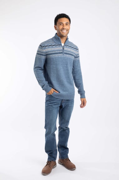 Weird Fish Pale Denim Larner 1/4 Zip Fair Isle Jumper