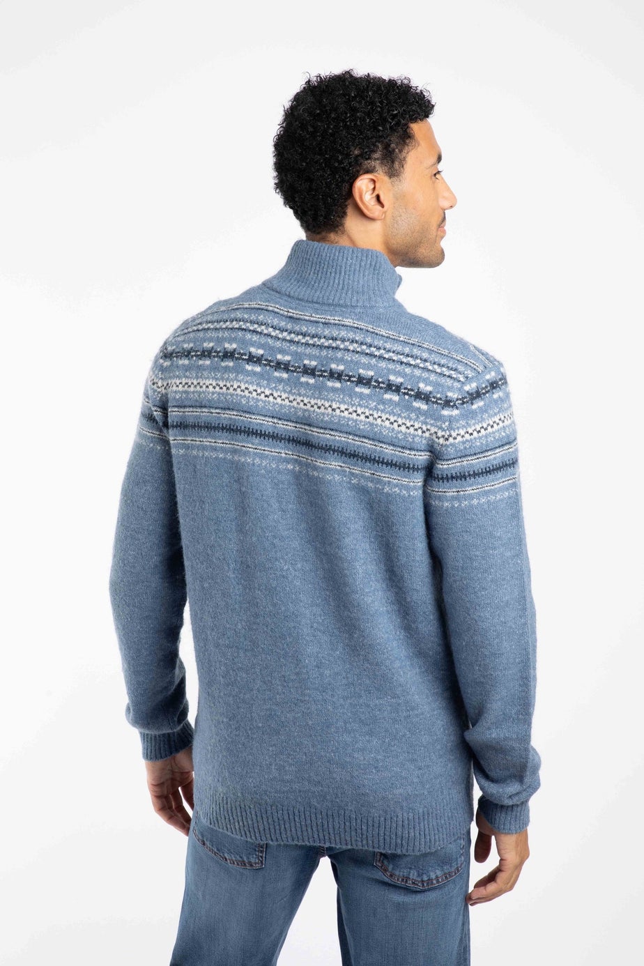 Weird Fish Pale Denim Larner 1/4 Zip Fair Isle Jumper