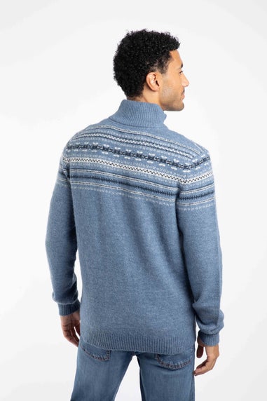Weird Fish Pale Denim Larner 1/4 Zip Fair Isle Jumper