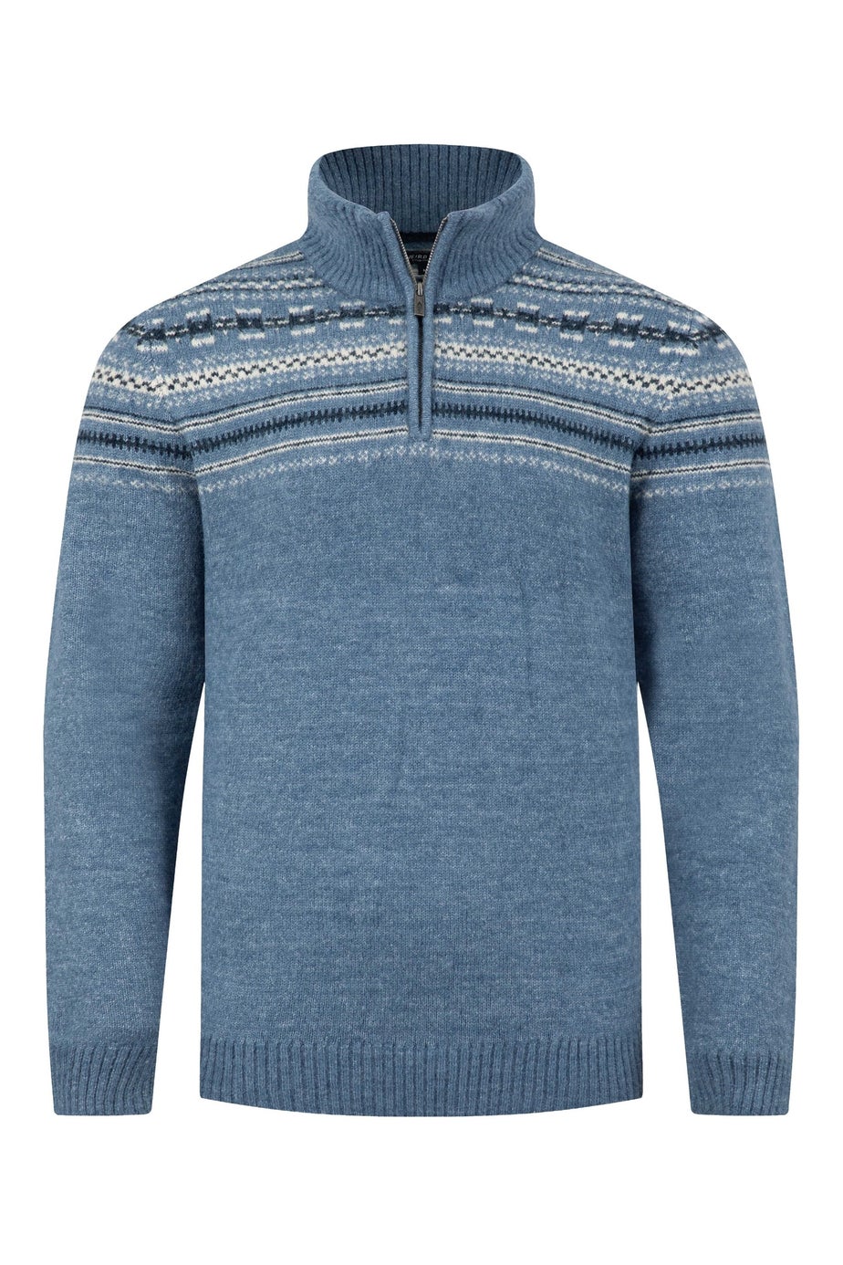 Weird Fish Pale Denim Larner 1/4 Zip Fair Isle Jumper