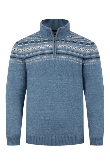 Weird Fish Pale Denim Larner 1/4 Zip Fair Isle Jumper