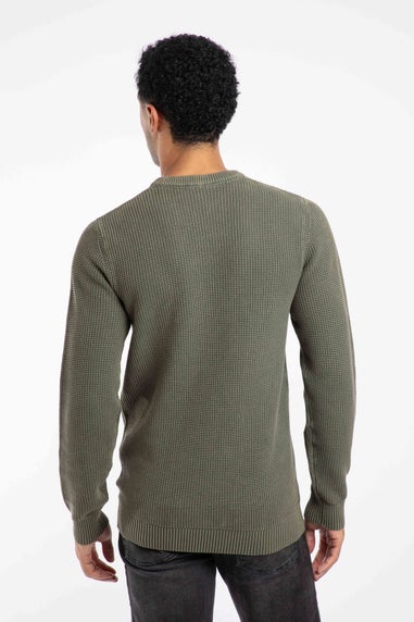 Weird Fish Fir Green Easton Waffle Crew Neck Jumper