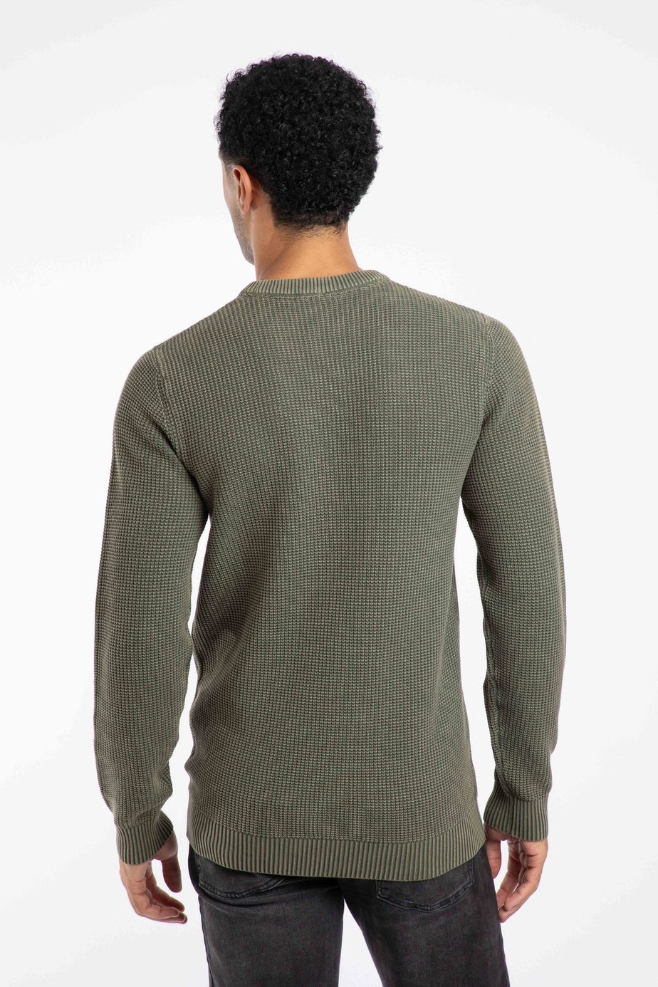 Weird Fish Fir Green Easton Waffle Crew Neck Jumper