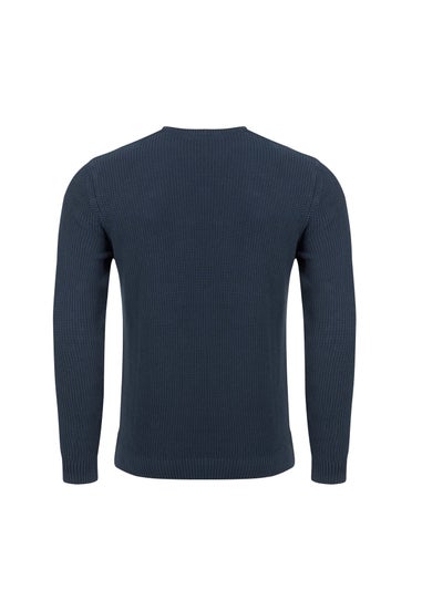 Weird Fish Navy Easton  Waffle Crew Neck Jumper