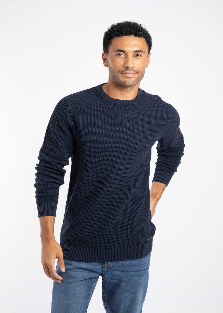 Weird Fish Navy Easton  Waffle Crew Neck Jumper