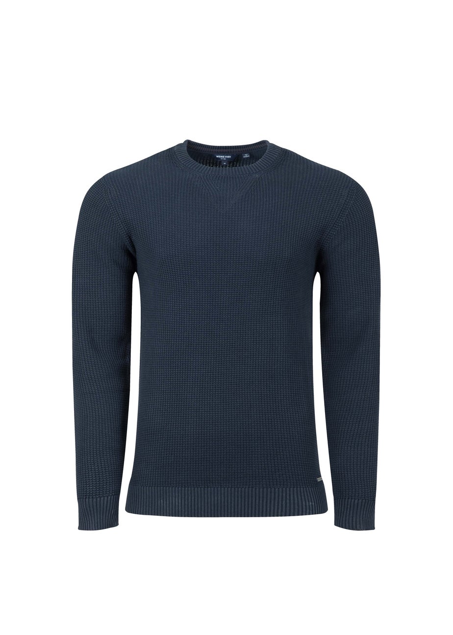 Weird Fish Navy Easton  Waffle Crew Neck Jumper
