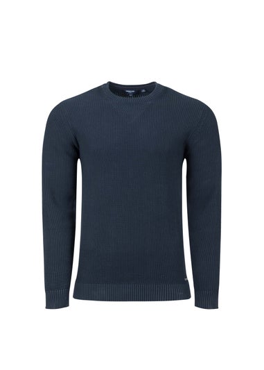 Weird Fish Navy Easton  Waffle Crew Neck Jumper