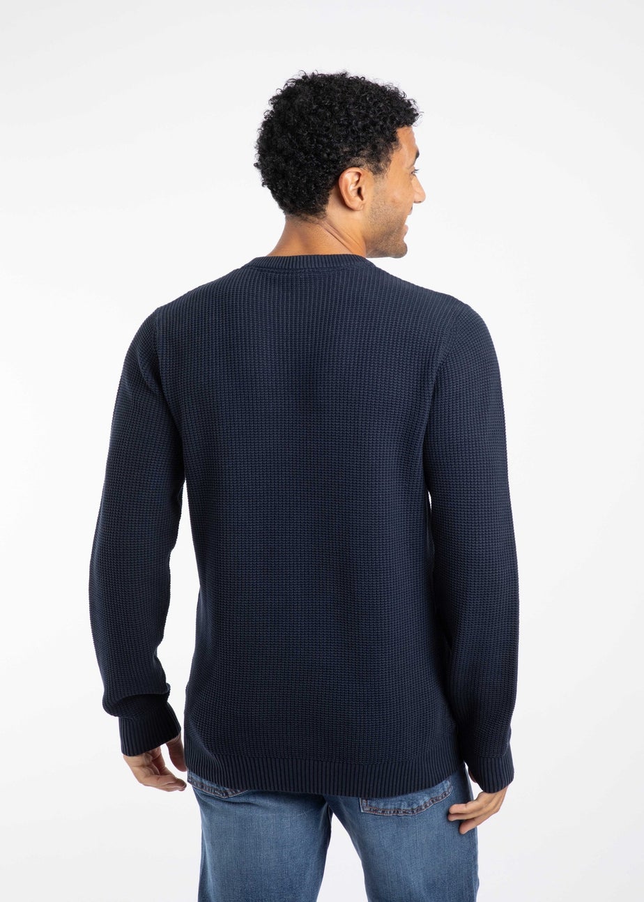 Weird Fish Navy Easton  Waffle Crew Neck Jumper