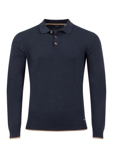 Weird Fish Midnight Alden Long Sleeve Knitted Polo Shirt