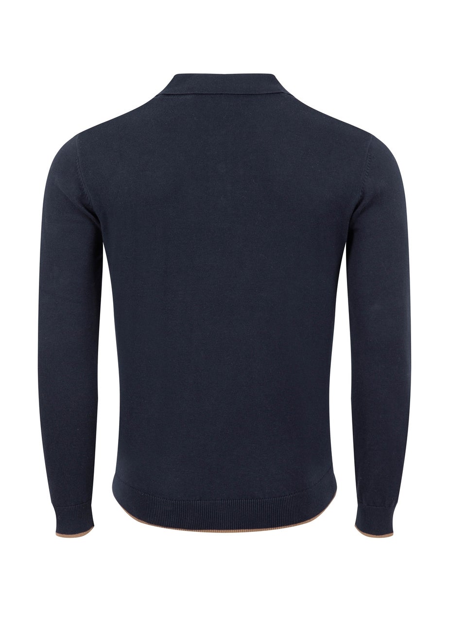 Weird Fish Midnight Alden Long Sleeve Knitted Polo Shirt