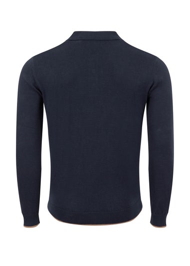 Weird Fish Midnight Alden Long Sleeve Knitted Polo Shirt