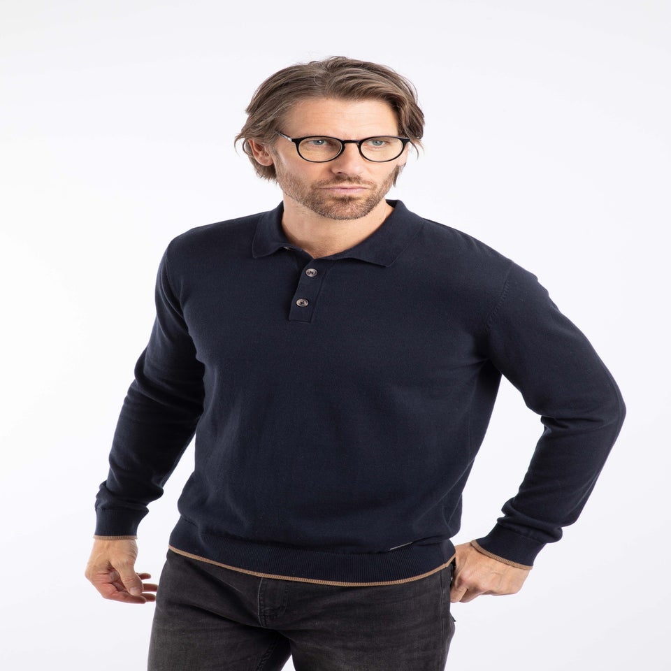 Weird Fish Midnight Alden Long Sleeve Knitted Polo Shirt