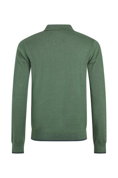 Weird Fish Army Green Alden Long Sleeve Knitted Polo Shirt