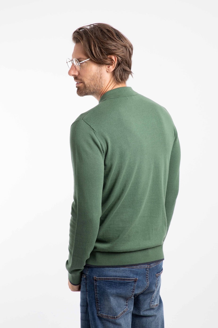 Weird Fish Army Green Alden Long Sleeve Knitted Polo Shirt
