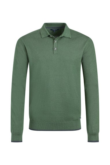 Weird Fish Army Green Alden Long Sleeve Knitted Polo Shirt