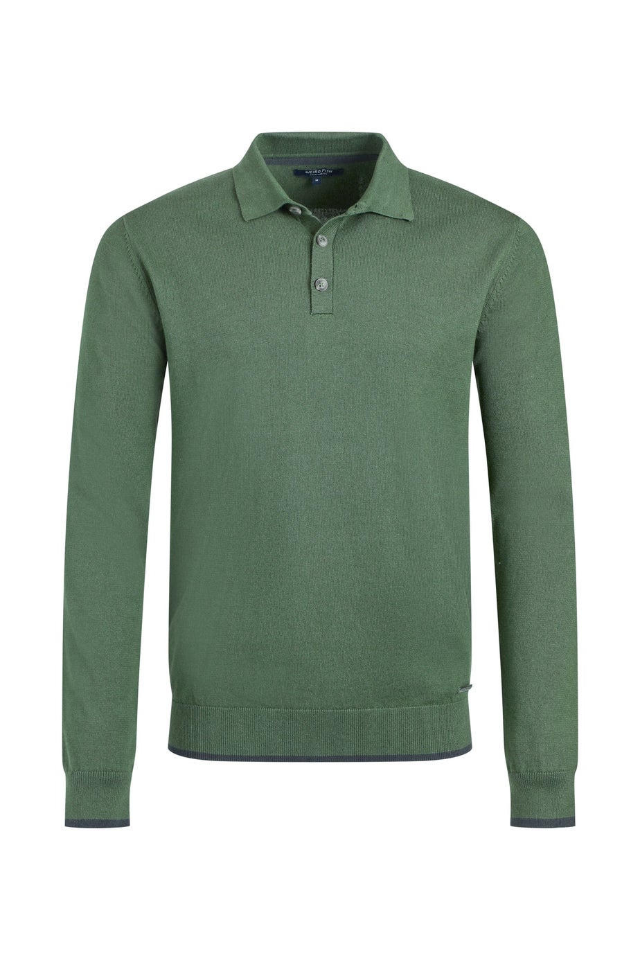 Weird Fish Army Green Alden Long Sleeve Knitted Polo Shirt