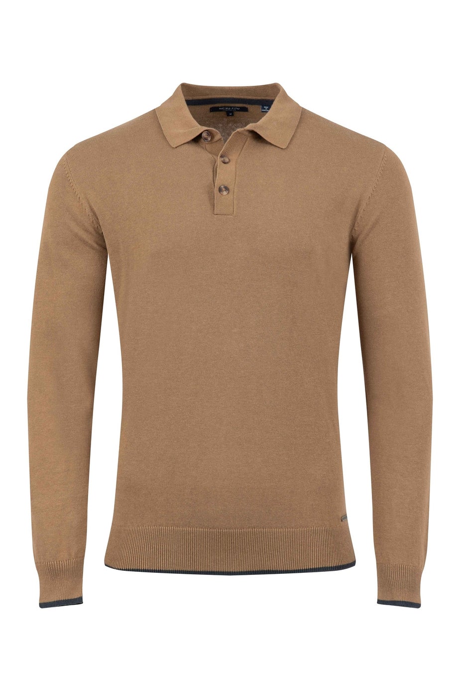 Weird Fish Mocha Alden Long Sleeve Knitted Polo Shirt