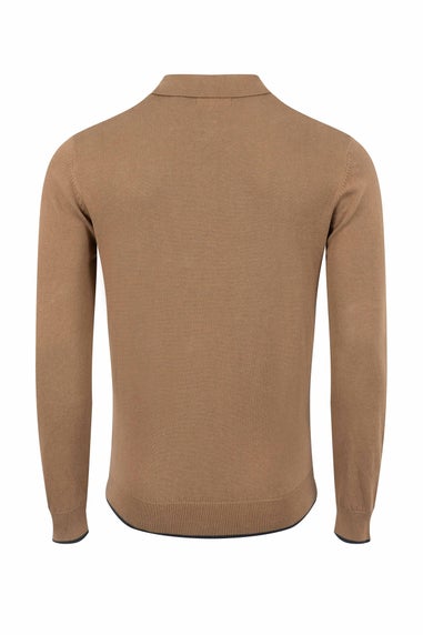 Weird Fish Mocha Alden Long Sleeve Knitted Polo Shirt