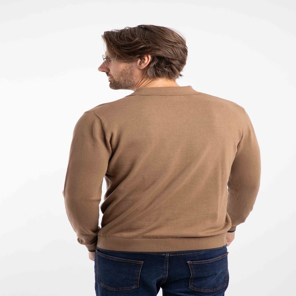 Weird Fish Mocha Alden Long Sleeve Knitted Polo Shirt