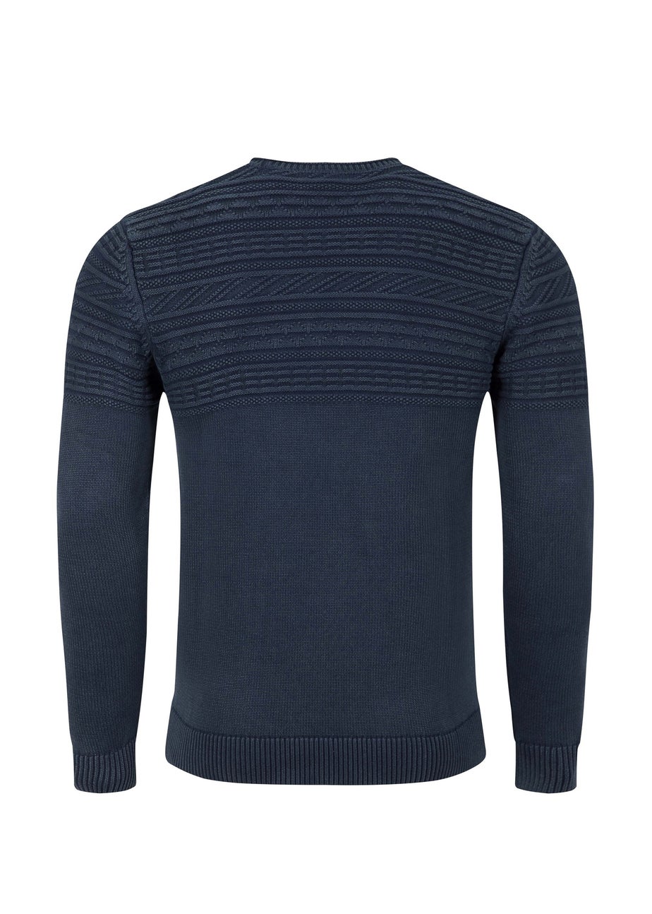 Weird Fish Navy Fahri Mixed Stitch Crew Neck Jumper