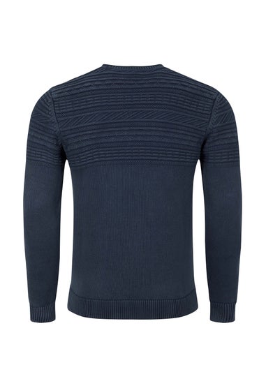 Weird Fish Navy Fahri Mixed Stitch Crew Neck Jumper