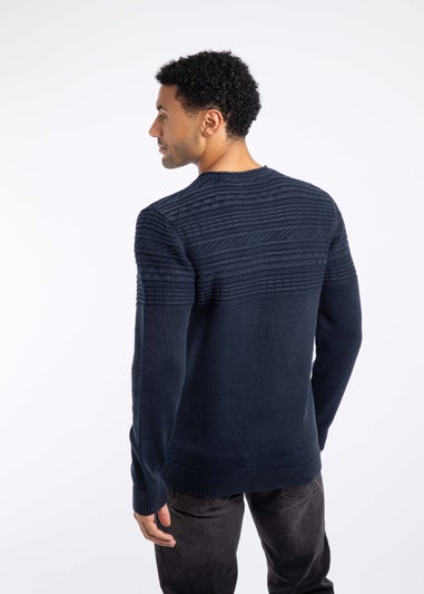 Weird Fish Navy Fahri Mixed Stitch Crew Neck Jumper
