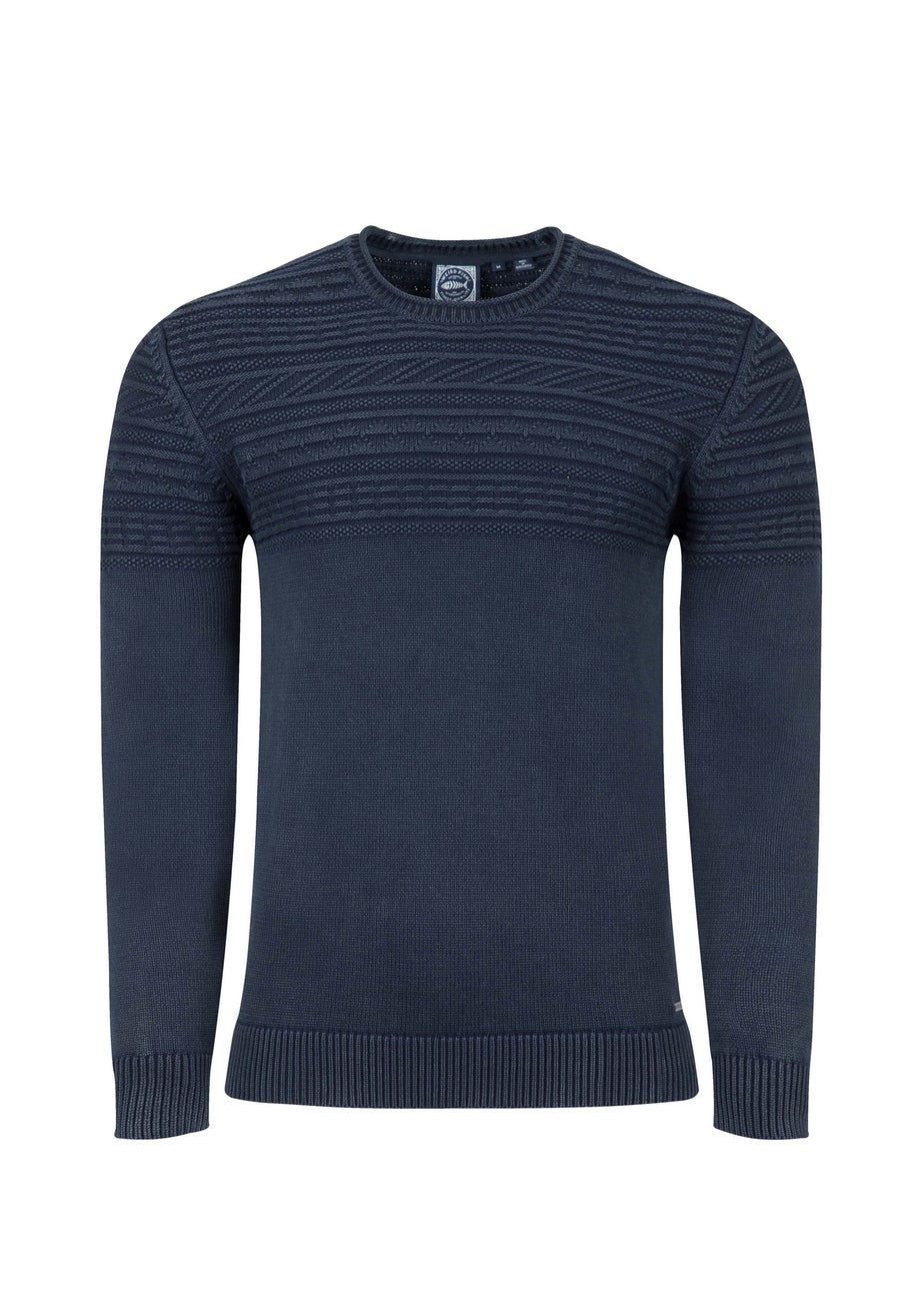 Weird Fish Navy Fahri Mixed Stitch Crew Neck Jumper