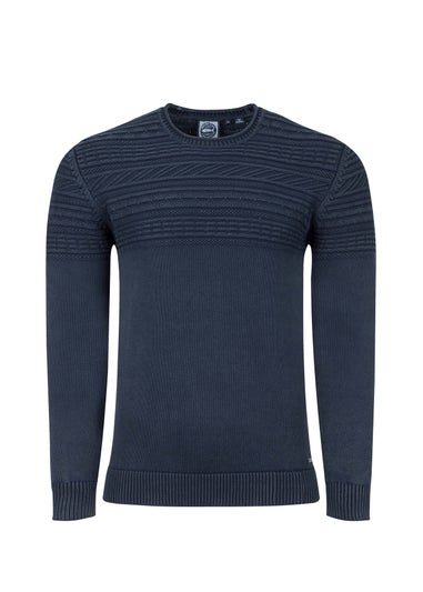 Weird Fish Navy Fahri Mixed Stitch Crew Neck Jumper