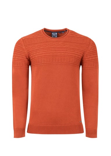 Weird Fish Rust Leaves Fahri Mixed Stitch Crew Neck Jumper