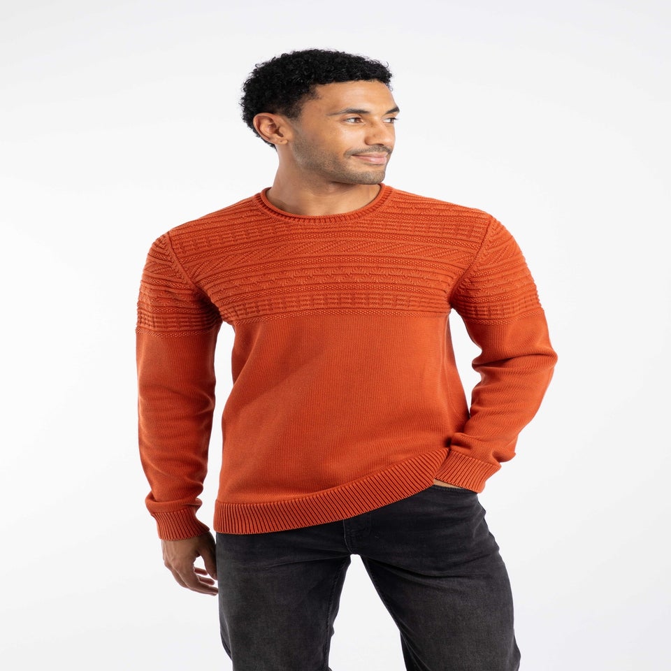 Weird Fish Rust Leaves Fahri Mixed Stitch Crew Neck Jumper