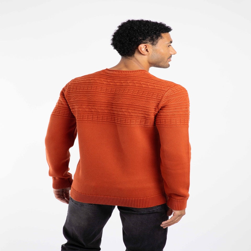 Weird Fish Rust Leaves Fahri Mixed Stitch Crew Neck Jumper