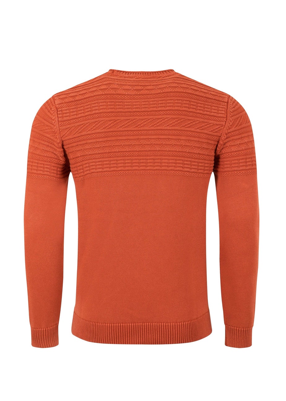 Weird Fish Rust Leaves Fahri Mixed Stitch Crew Neck Jumper