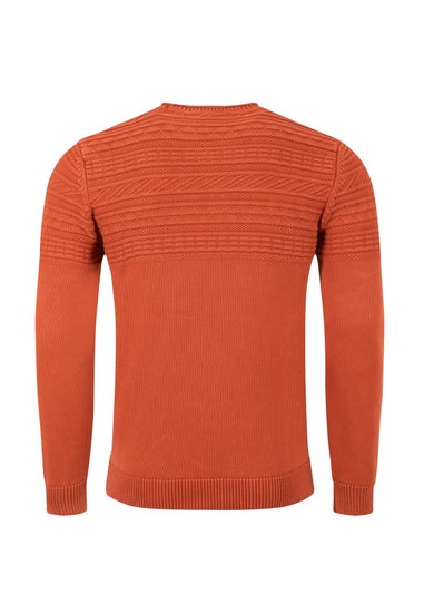 Weird Fish Rust Leaves Fahri Mixed Stitch Crew Neck Jumper