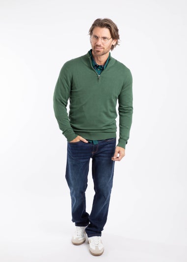 Weird Fish Army Green Frederick 1/4 Zip Fine Knit Jumper