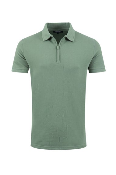 Weird Fish Army Green Murray 1/4 Zip Textured Jersey Polo