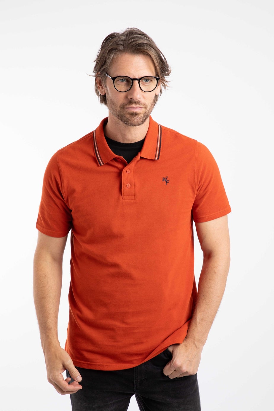 Weird Fish Rust Leaves Dylan Tipped Collar Polo Shirt