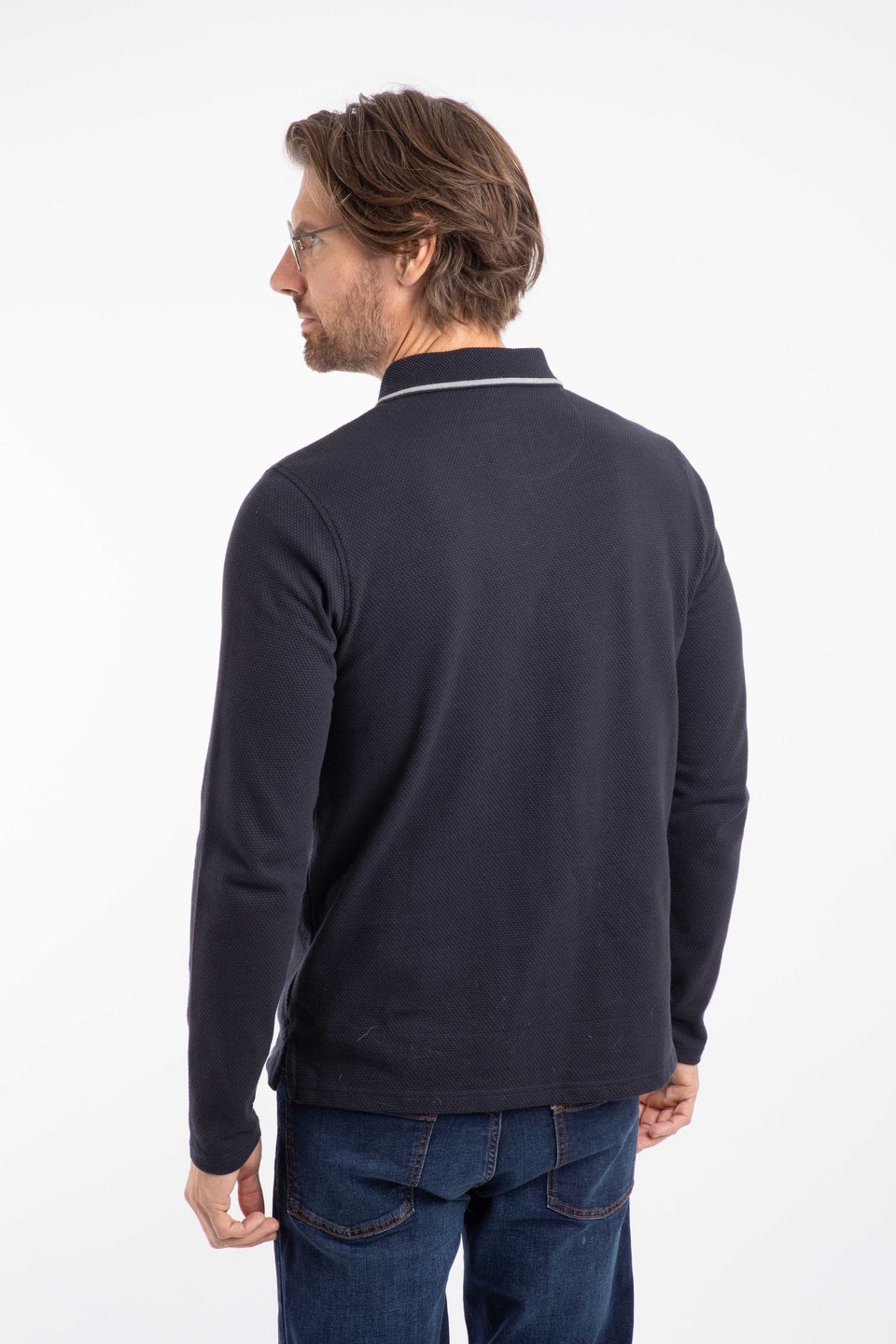 Weird Fish Midnight Theo Textured Long Sleeve Polo Shirt