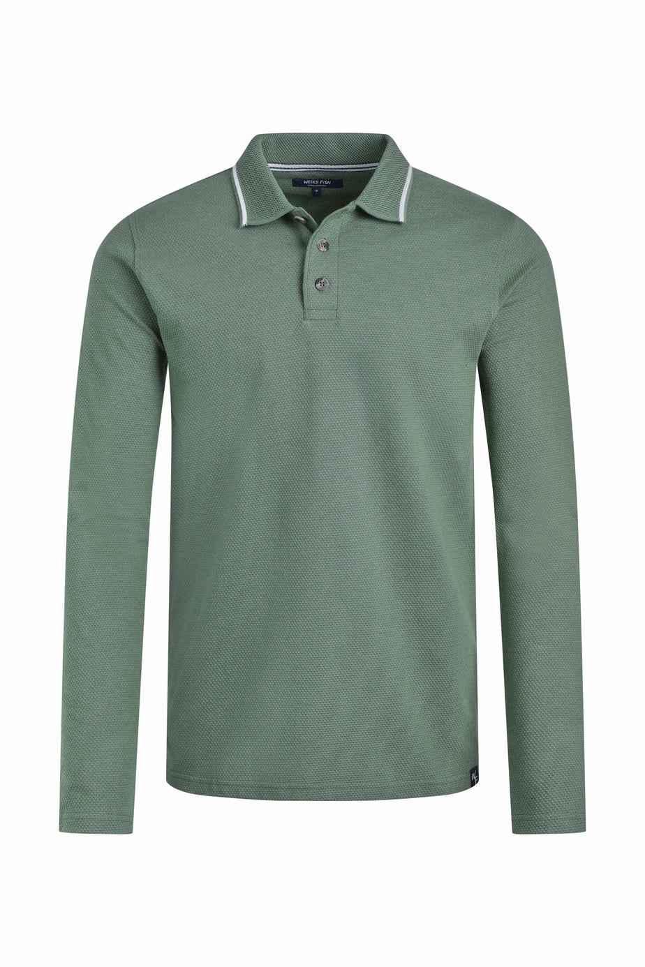 Weird Fish Army Green Theo Textured Long Sleeve Polo Shirt