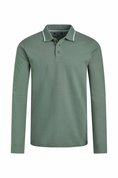 Weird Fish Army Green Theo Textured Long Sleeve Polo Shirt