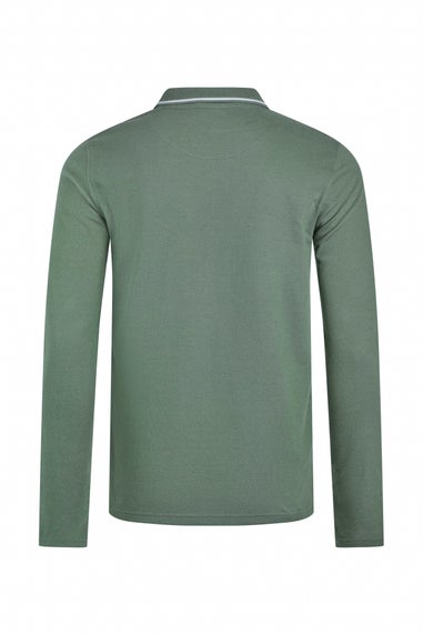 Weird Fish Army Green Theo Textured Long Sleeve Polo Shirt