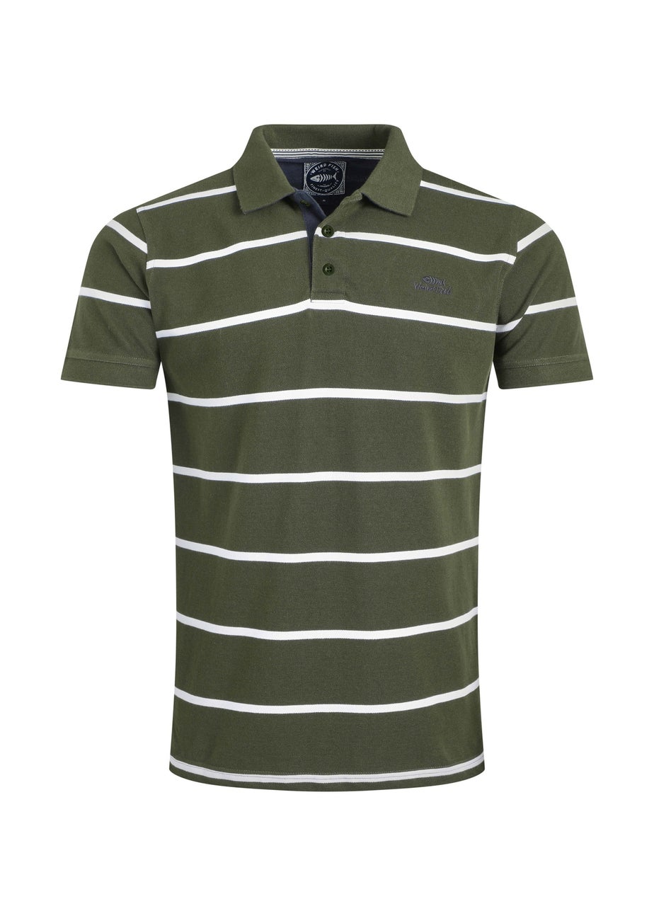 Weird Fish Deep Lichen Green Fabian Striped Pique Polo Shirt