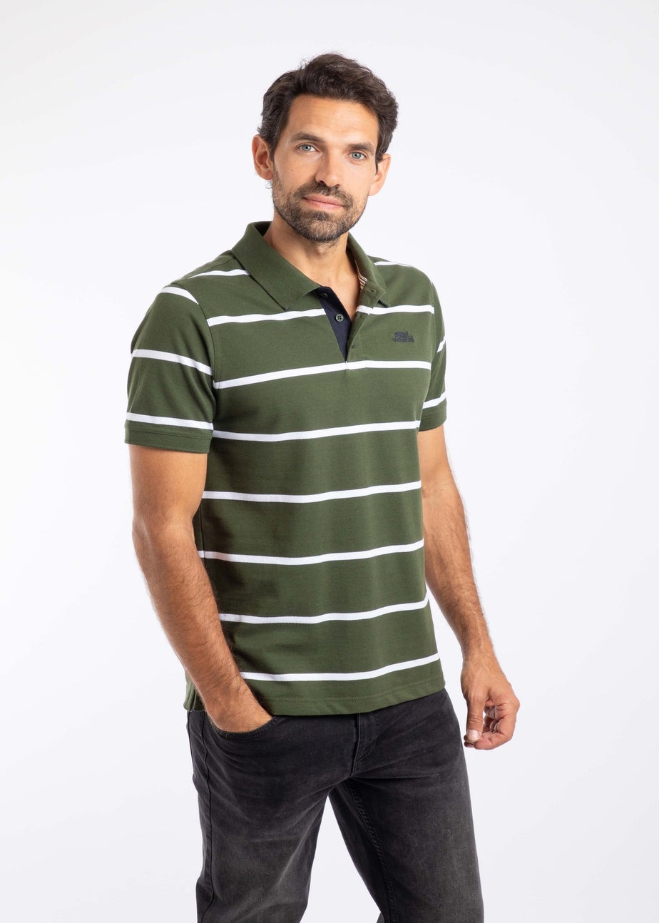 Weird Fish Deep Lichen Green Fabian Striped Pique Polo Shirt