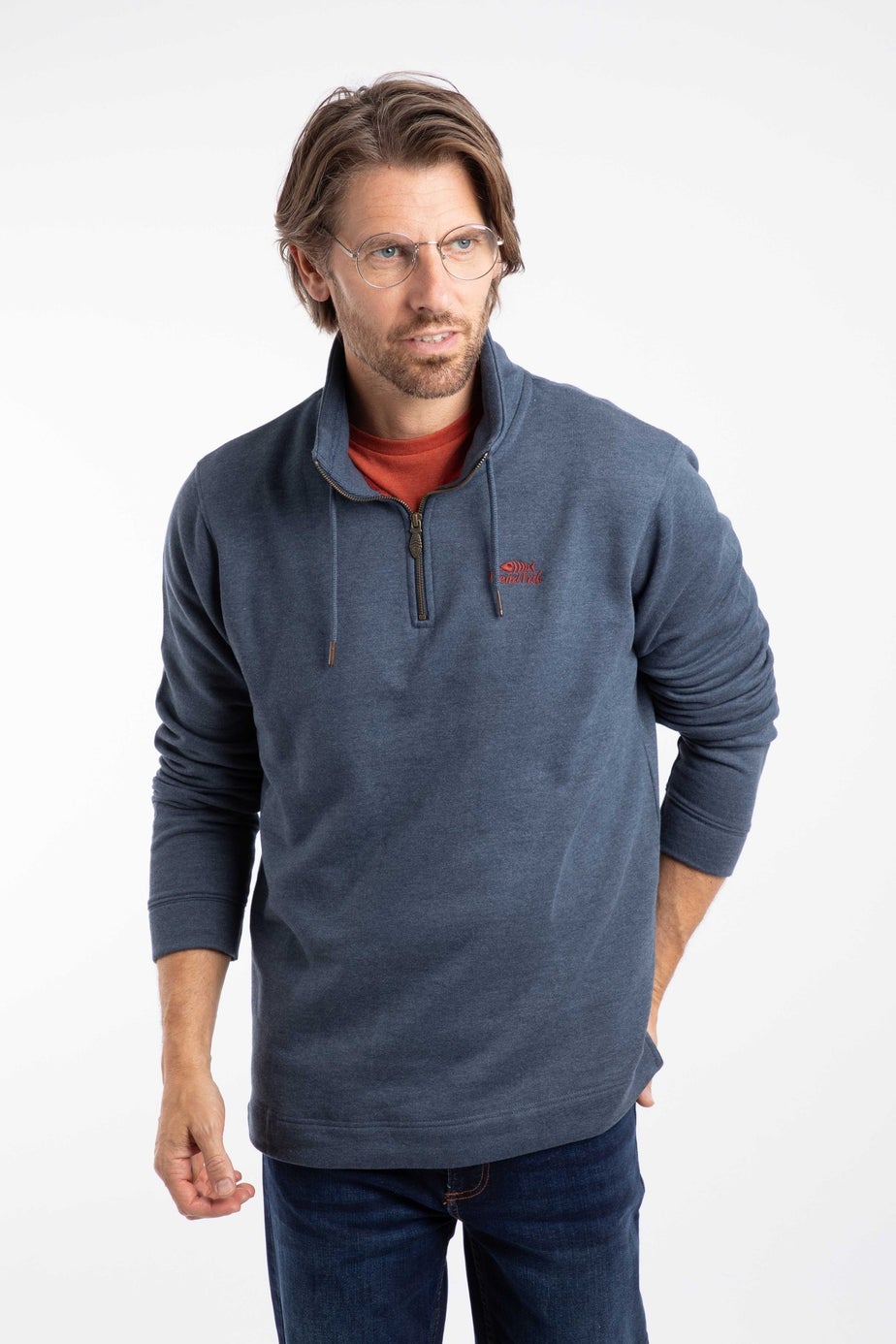 Weird Fish Navy Brampton 1/4 Zip Sweatshirt