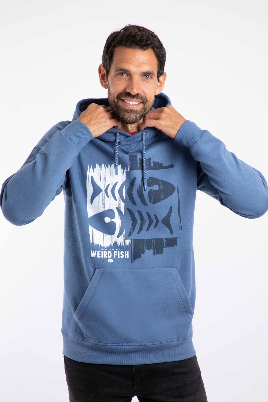 Weird Fish Mid Blue Bryant Front Print Graphic Popover Hoodie