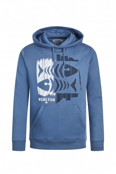 Weird Fish Mid Blue Bryant Front Print Graphic Popover Hoodie