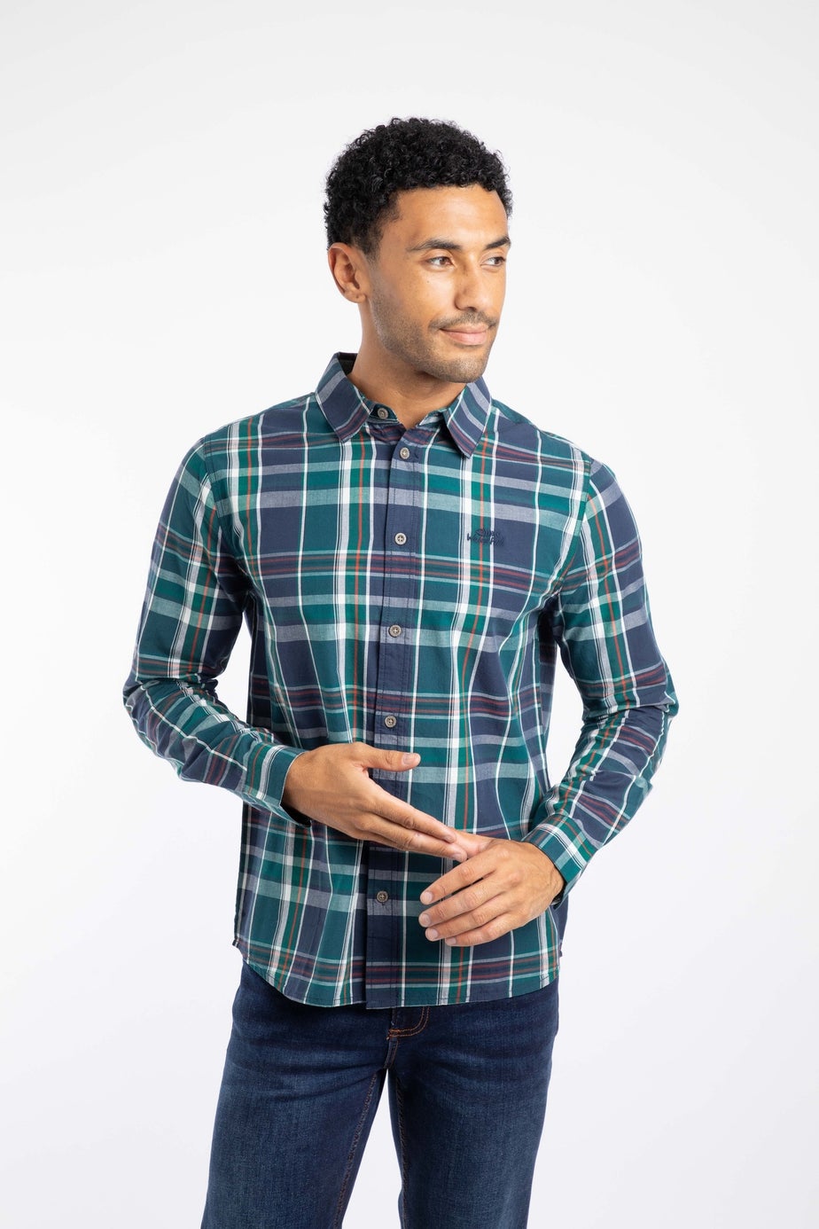 Weird Fish Dark Blue Lando Long Sleeve Check Shirt