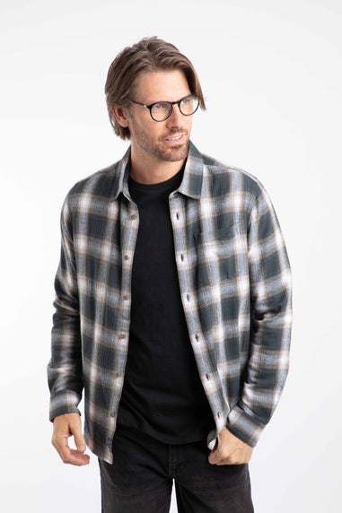 Weird Fish Grey Broxton Long Sleeve Herringbone Check Shirt