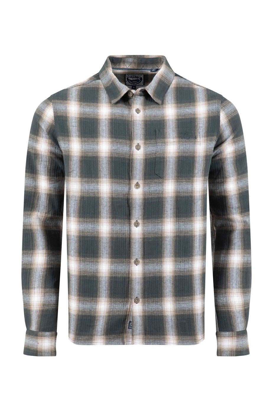 Weird Fish Grey Broxton Long Sleeve Herringbone Check Shirt