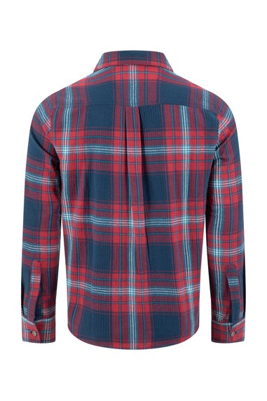Weird Fish Burgundy Broxton Long Sleeve Herringbone Check Shirt